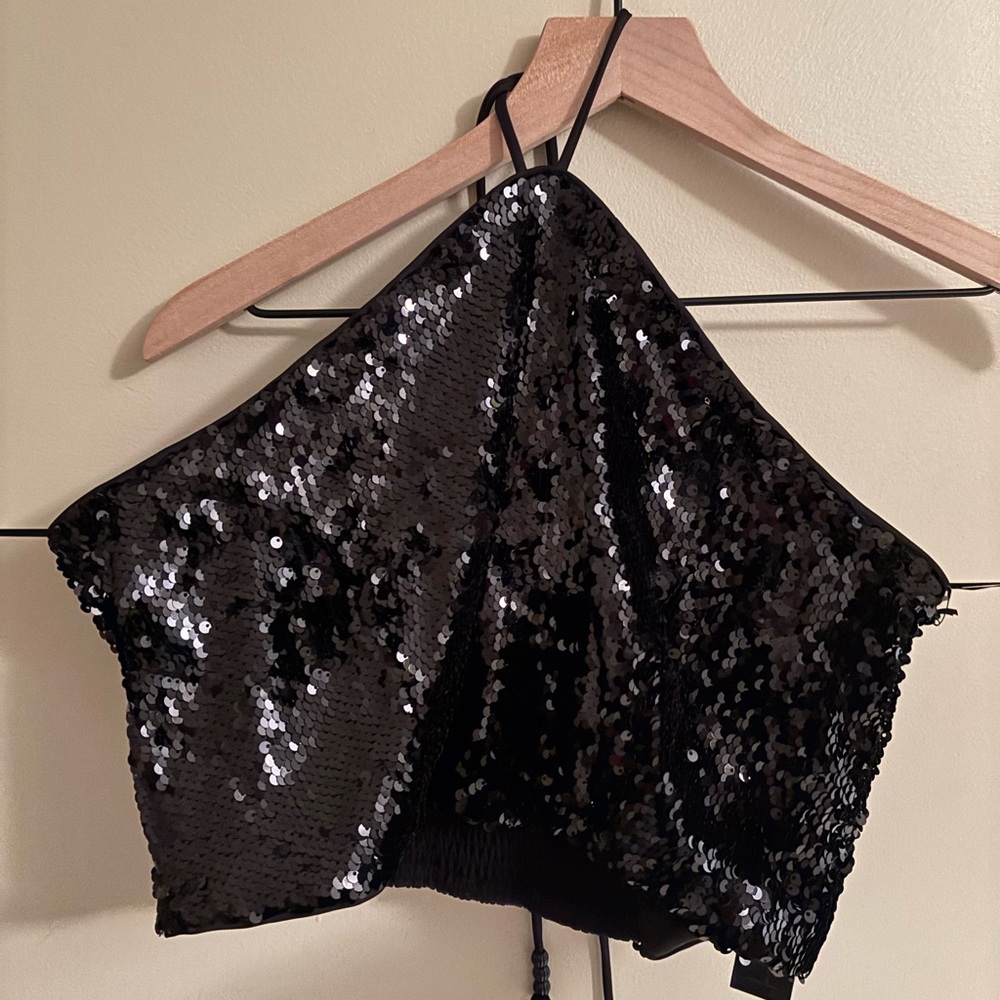 HH Black Sequin Halter Top